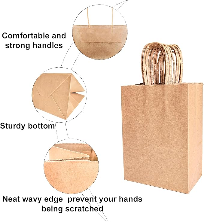 BAG BOX 80Pack Brown Paper Bags, Kraft Paper Shopping Bag with Handles Bulk for Birthday Party Favors Grocery Retail Shopping Business Goody Craft Bags Cub (Brown 80 Count)