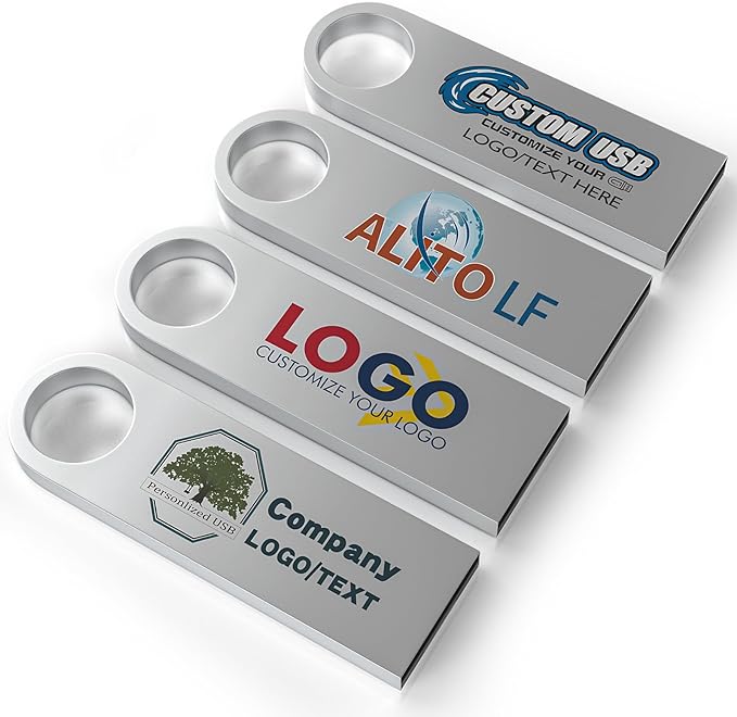 ABLAZE Custom Flash Drive 512MB 10 Pack, Personalized USB with Your Logo Metal Thumb Drives USB 2.0 Memory Stick Pendrive (Sliver)