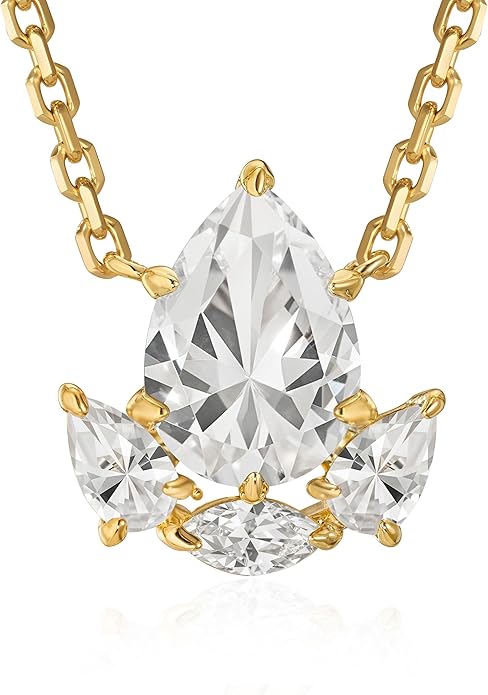 Fettero Christmas Necklace for Women Trendy 14K Gold Plated Dainty Diamond Necklace Charm CZ Clover Star Pendant Necklaces Simple Jewelry Gold Necklace for Women