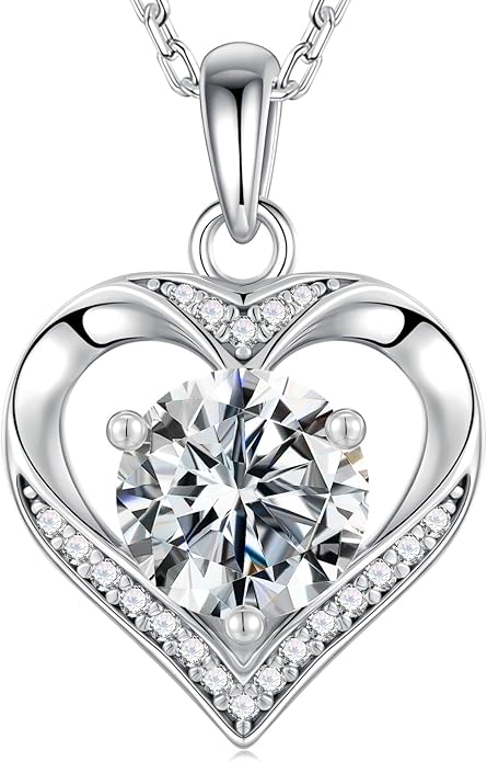 MOOSEA Valentines Day Gifts for Her - 925 Sterling Silver Heart Moissanite Pendant Necklace 1-3 Carat VVS1 Clarity Moissanite, Anniversary Birthday Gift for Women Mom Wife Girlfriend