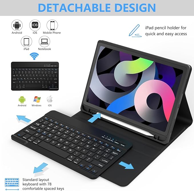 TaIYanG for iPad Air 11 inch M2 Case with Keyboard 10.9 inch for iPad Air 5 2022/iPad Air 4th Gen Keyboard Case with Pencil Holder, Wireless Keyboard for Air 11" M3/M2 (2025/2024)/iPad Air 5/4