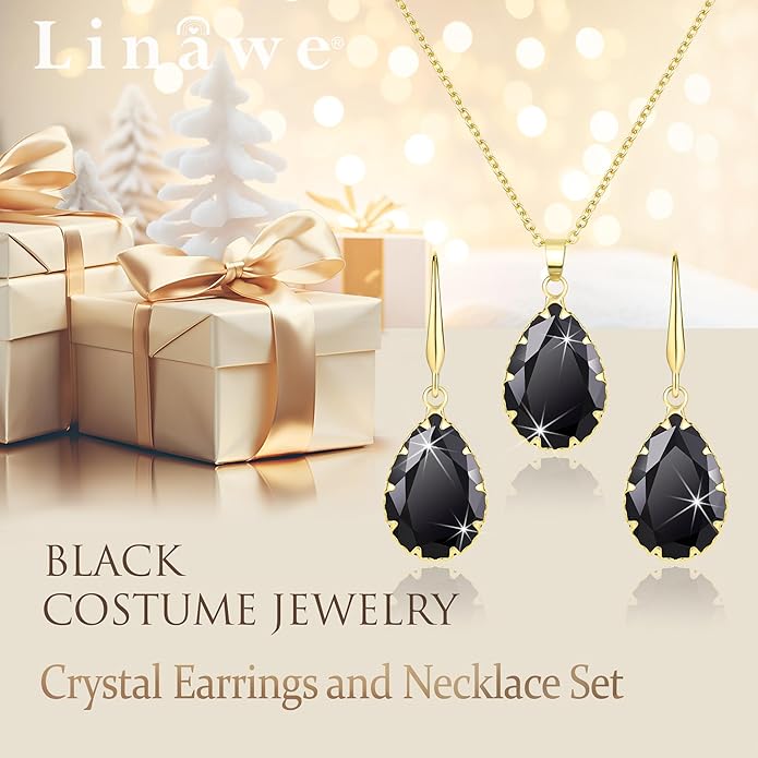 Linawe Crystal Jewelry Sets for Women, Imitation Diamond Pendant Necklace, Rhinestone Drop Dangle Earrings, Birthstone Cubic Zirconia Matching Wedding Jewelry, 14K Gold/Rose Gold/Silver Tones