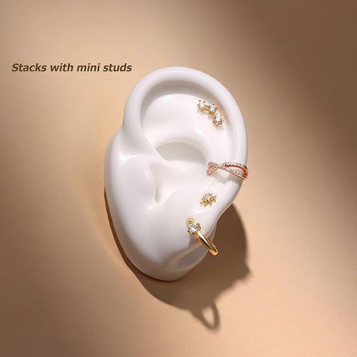 KRFY 2Pcs Adjustable Ear Cuff S925 Sterling Silver Ear Cuffs Non Piercing Cuff Earrings for Women 5A Cubic Zirconia Clip On Cartilage Helix Conch Fake Earrings Hypoallergenic