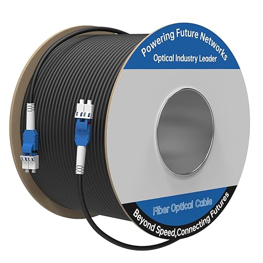 800M/2625FT LC to LC Armored Outdoor Fiber Optic Cable, Single Mode Duplex 9/125μm SMF Fiber Patch Cord, OS1/OS2 Compatible, Black LSZH Jacket, Uniboot Jumper for FTTH, Data Center, Long-Distance Use