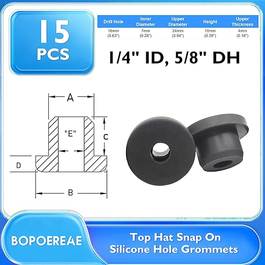 15 Pcs 5/8" Drill Hole, 1/4" ID Silicone Rubber Grommets for Wiring, Automotive Firewall Hole Plug, Small Top Hat Metal Wall Drywall Grommets for Vinyl Tubing in Hydroponic Irrigation System