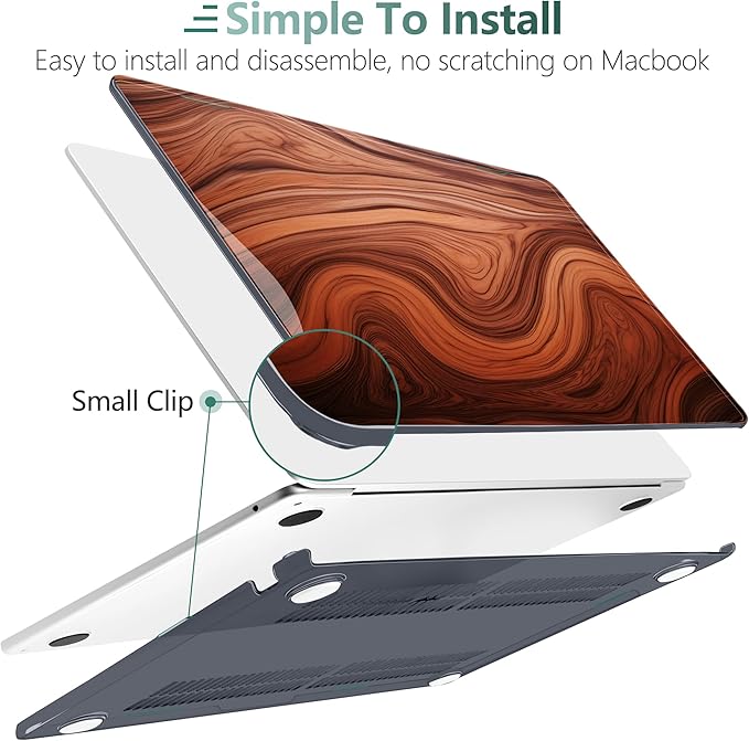 TWOLSKOO Compatible with M4 MacBook Air 13.6 inch Case 2025-2022 Release M4 A3240 M3 A3113 M2 A2681, Plastic Hard Shell & Keyboard Cover & Type C Adapter & Screen Protector, Wood Grain