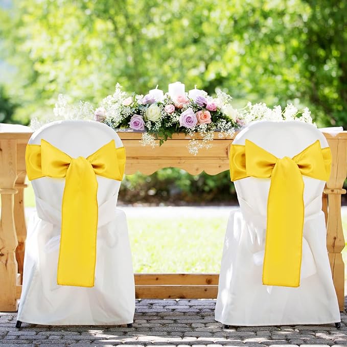10 Pack Satin Table Runner Yellow 12 x 108 Inch Long,Satin Silk Table Runner for Wedding,Birthday Party and Banquet(Yellow,10 Pack)