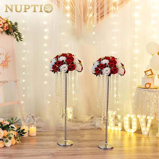 NUPTIO Silver Crystal Wedding Vases - 10 Pcs 29.5in Tall for Centerpieces, Aisle Decorations, Parties