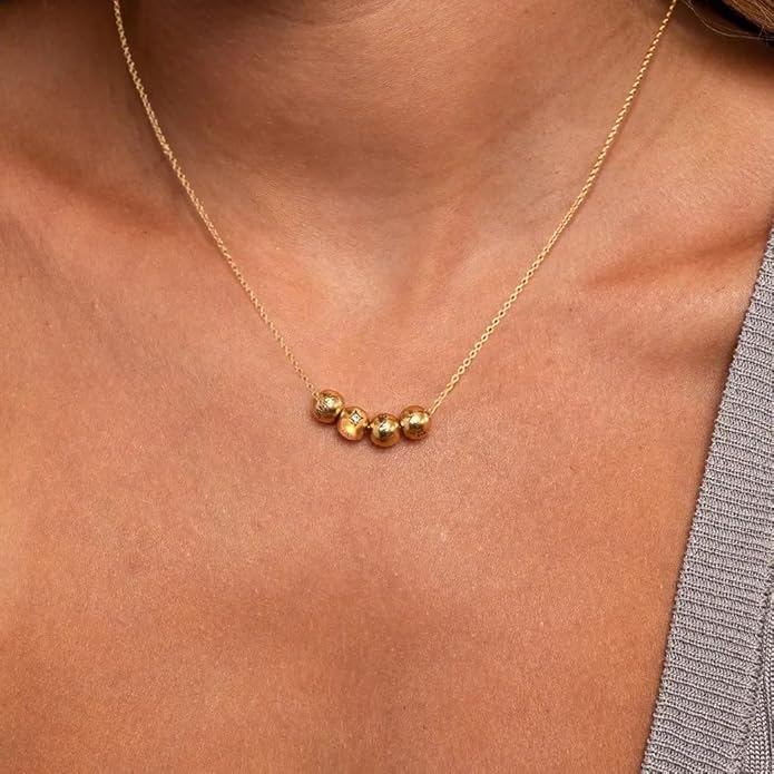 MyNameNecklace Personalized The Balance Charm Necklace with Custom Engraved Beads - Cable/Link Chain - Dainty Gift for Mom, Her - Jewelry for Christmas