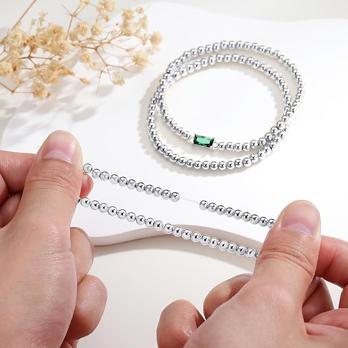 Ursteel Valentines Gifts for Her Kids Girls, Elastic Birthstone Bracelet for Women 14K-Gold-Plated Beaded Bracelet Non Tarnish Trendy Birthstone Jewelry Birthday Gifts for Women