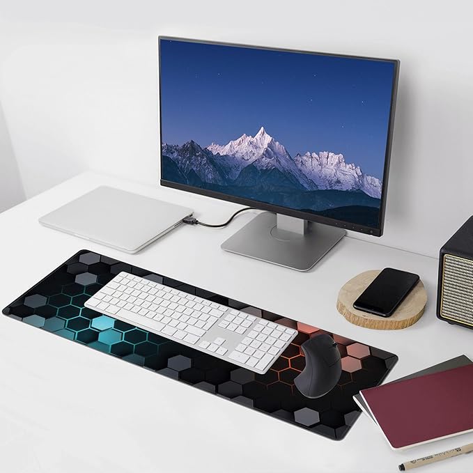 Hexagon Honeycomb Large Mouse Pad,Gaming Keyboard Desk Pad,Extended Mouse Mat Non-Slip Rubber Base with Stitched Edges for Office Game Home XL 31.5"x11.8"
