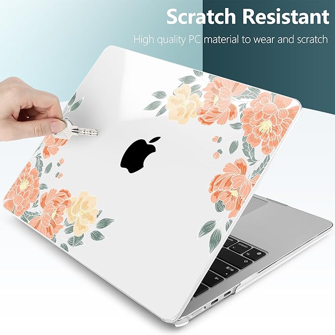 TWOLSKOO Compatible with M4 MacBook Air 13.6 inch Case 2025-2022 Release M4 A3240 M3 A3113 M2 A2681, Plastic Hard Shell & Keyboard Cover & Type C Adapter & Screen Protector, Vintage Roses