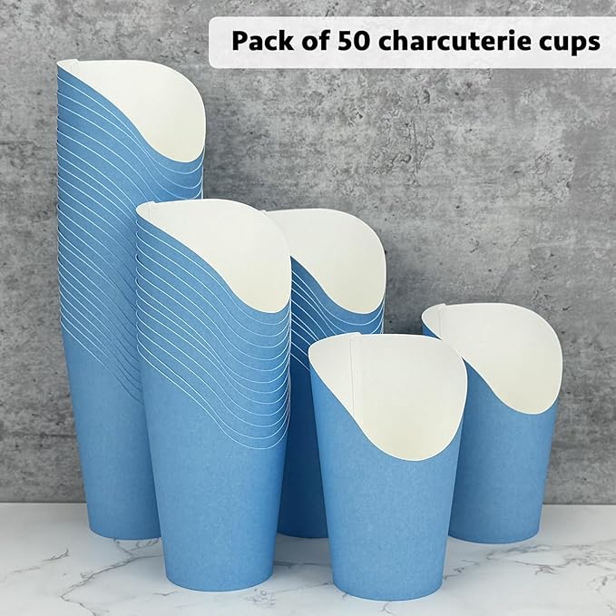 CAMKYDE 50 Pcs French Fries Holder, 12oz Disposable Paper French Fry Cups Charcuterie Cups for all Occasions (12oz, Blue)