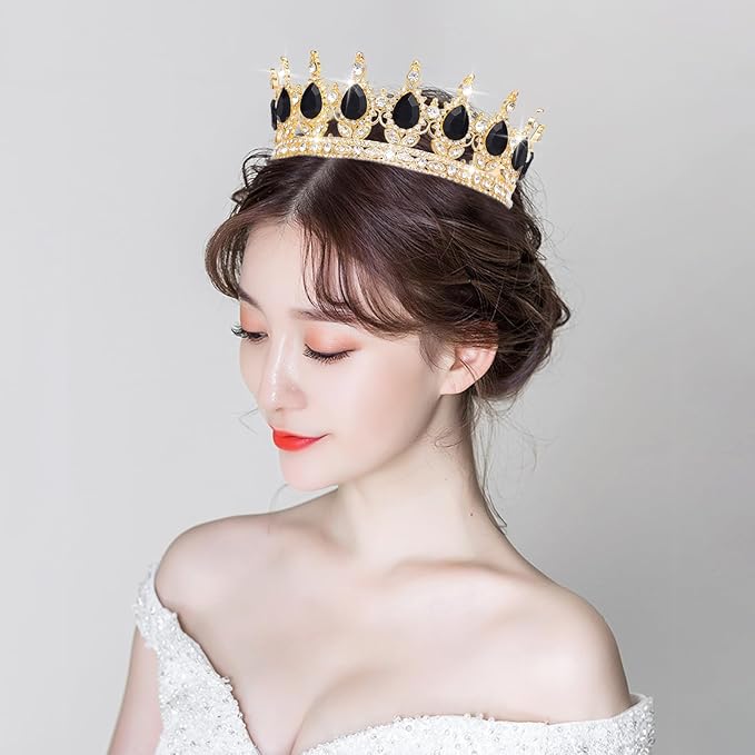 Queen Crown Rhinestone Wedding Crowns and Tiaras for Women Costume Party Hair Accessories Princess Birthday Crown Crystal Bridal Crown (Golden&black Crown)