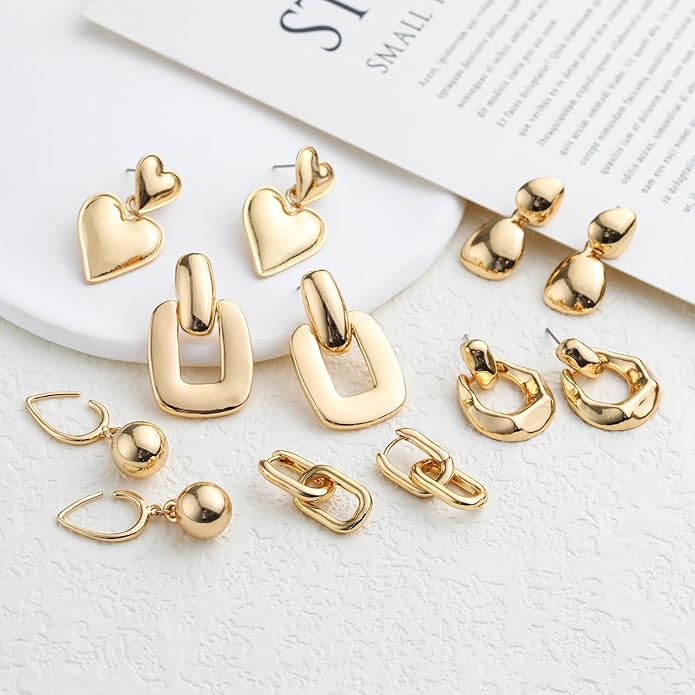 Wgoud 6 Pairs Gold Hoop Earrings Set for Women, 14K Gold Plated Hypoallergenic Lightweight Chunky Open Huggie Hoops Earrings Jewelry for Gifts.