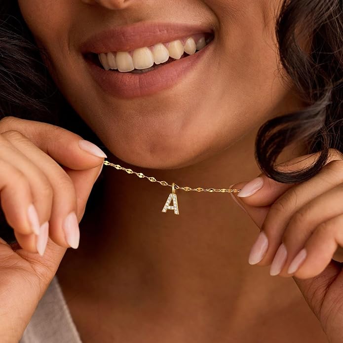 Initial Necklaces for Women,14K Gold Plated Necklaces, A-Z Letter Pendant Charm Necklace Trendy Dainty Hypoallergenic CZ Custom Personalized Name Necklace Gold Jewelry Birthday Christmas Gift for Her