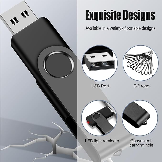 EASTBULL 1GB USB Flash Drive Bulk Thumb Drives 10 Pack with Lanyards USB 2.0 Memory Sticks Zip Drive Pen Drive for Storage and Backup Black 10PCS 1GB