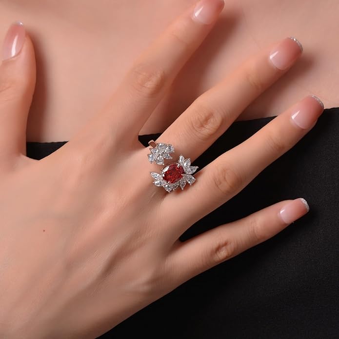 14K Solid Gold over 925 Silver 2 Carat 7 * 9 MM Oval Cut Moissanite/Ruby/Aquamarine Adjustable Ring,Chic Accessory for Modern Women