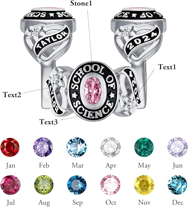 Custom Class Ring 925 Sterling Silver Birthstone Customized Personalized High School College University Women's Class Ring Graduation Gifts