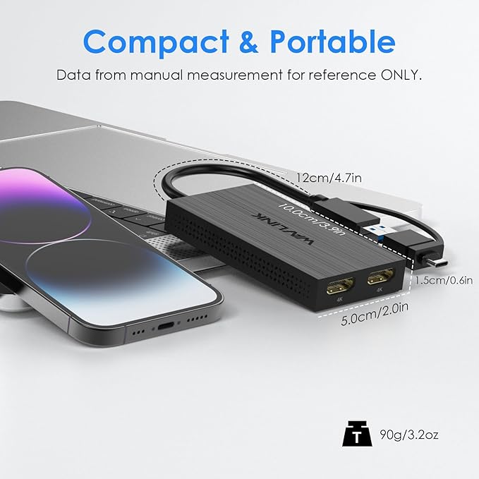 WAVLINK USB-C & USB-A to Dual HDMI Adapter 4K@60Hz for 2 Monitors, DisplayLink Certified, Compatible with Mac M1/M2/M3, Windows, ChromeOS, Android, HarmonyOS (No Linux/iPad/iOS/HDCP)