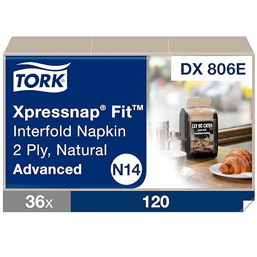 Tork Xpressnap Fit Natural Dispenser Napkin N14, Compostable 2-ply, 36 packs x 120 napkins, DX806E