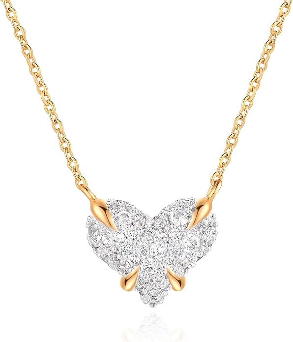 Fettero Christmas Necklace for Women Trendy 14K Gold Plated Dainty Diamond Necklace Charm CZ Clover Star Pendant Necklaces Simple Jewelry Gold Necklace for Women