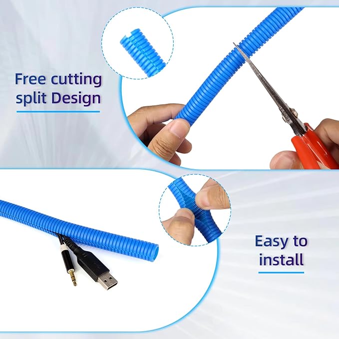 Split Wire Loom Tubing, 10,25ft Cord Protectors from Pets No Chew, Flexible Wire Covers Cord Protectors, Protective Split Cable Sleeve for Automotive Home Industrial Wires(Blue, 0.73inch-25ft)