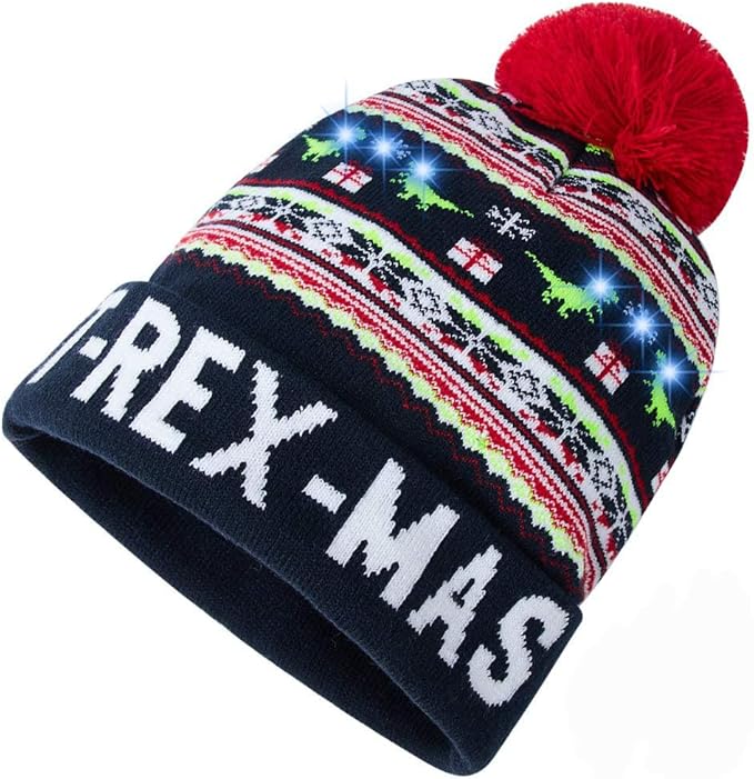 RAISEVERN Unisex Ugly LED Christmas Hat Novelty Colorful Light-up Stylish Knitted Sweater Xmas Party Beanie Cap(6 Lights)