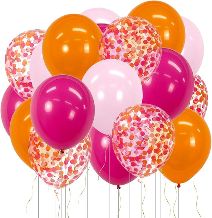 Hot Pink and Orange Latex Helium Balloons,55pcs 12inch Hot Pink and Orange Room Party Decorations