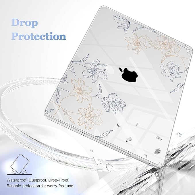 Case for MacBook Pro 13 inch with/Without Touch Bar (2016-2022, M2 A2338 M1 A2289 A2251 A2159 A1989 A1706 A1708), Hard Shell + Keyboard Cover + Dust Plug, Floral