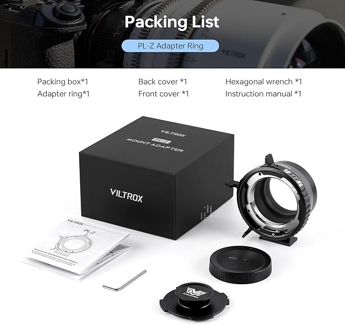 VILTROX PL-Z Lens Adapter, Lens Converter Ring Camera Lens Mount Adapter Ring Compatible with PL Lens to to Z Mount Nikon Mirrorless Camera Z5 Z50 Z6 Z6II Z7 Z7II Zfc