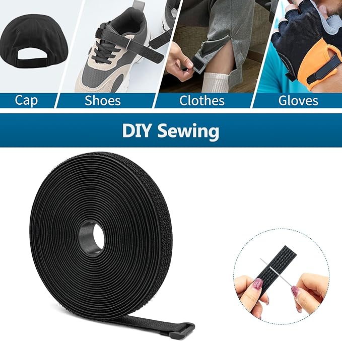 26ft Cut-to-Length Cable Straps 1in Wide with 20pcs Plastic Buckles, Adjustable Cinch Strap Free Cutting, Reusable Hook and Loop Straps for Fastening Cable Ties, Cord Straps, Wire Management