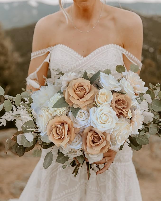 Roses Artificial Flowers Nude Bouquet Box Set for DIY Wedding Centerpieces for Table Bridal Baby Shower Decorations Party Home Decor Indoor Outdoor Faux Silk Floral Arrangements