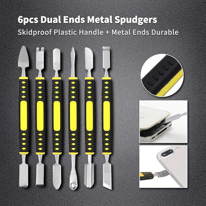 17 in 1 Electronics Repair Tools Opening Pry Tool Kit with Dual Ends Metal Spudgers, Black Tweezers Set Replacement for iPad Tablets Laptop Electronics Device Mobile Phone