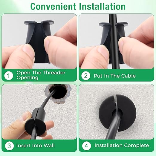 2pc Starlink Cable Grommet 3/4" Silicone Waterproof Wall Hole Pass Through Split Cable Bushings for TV Wire Ethernet Cord, Starlink Cable Routing Kit Accessories,38mm/1.5"Ht, Black