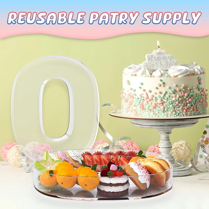 11" Acrylic Letter Charcuterie Box, Reusable Fillable Alphabet Number Shaped Form Tray for Birthday Anniversaries, Party Decorative Serving Plates Display Candy Cake (O)