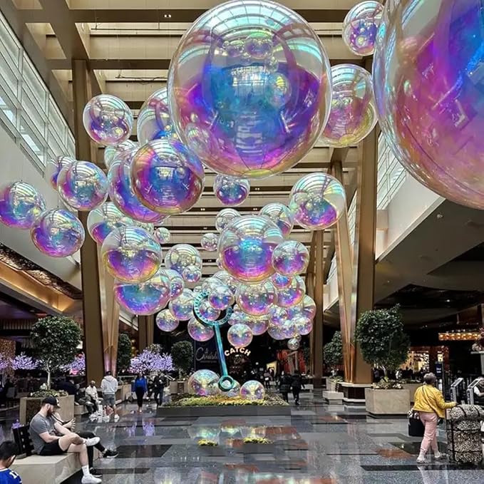 Inflatable Mirror Ball,Silver & Gold & Iridescent Giant Mirror Balloon,Big Shinny Balls,Reusable PVC Hanging Disco Sphere For Party & Wedding & Event Decoration (Iridescent, 48in 3.9ft 1.2m)