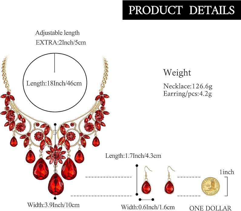 BriLove Women's Tribal Ethnic Crystal Chunky Statement Necklace Dangle Earrings Set