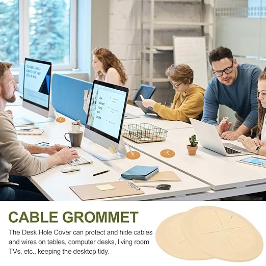 PATIKIL Desk Grommet 2-1/16", 8 Pcs Round Cable Grommet Cord Hole Cover with Adhesive Tape Flexible Table Wire Organizer for Office Home Table Countertop, Yellow