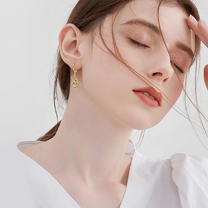 DOVRAN 10K 14K Solid Gold Leverback Earrings for Women Real Yellow Gold Filigree Dangle Earrings Trendy Jewelry Birthday Christmas Gifts for Wife Mom