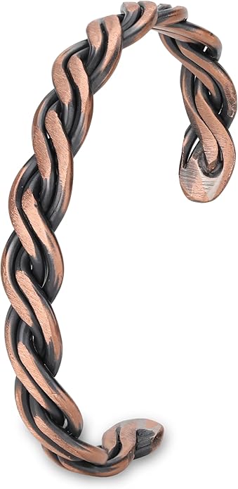 Handmade Elegant Copper Bracelet for Women and Men-Pure Copper Bracelet for Pain Relief and Stress Relief-Adjustable, Thickest, Twisted Copper Wire Bracelet to Fit many Size Wrist(folded)
