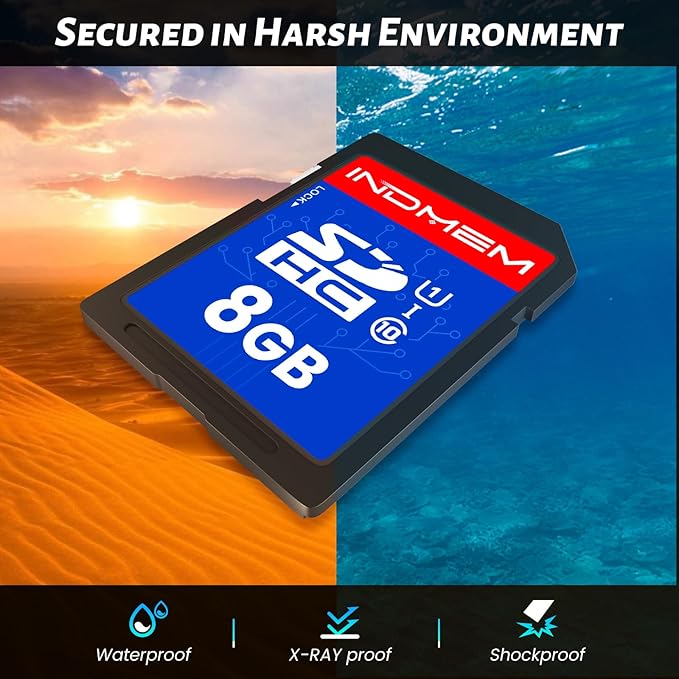 INDMEM SD Card 8GB, 10-Pack UHS-I Class 10 MLC Flash Memory Card, High-Speed Secure Digital Cards for Cameras, DSLR, Action Cams - Reliable Storage