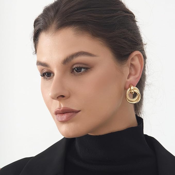 Chunky Knot Earrings, Circle Link Geometric Drop Dangle Earrings Studs, Women's Jewelry Trendy