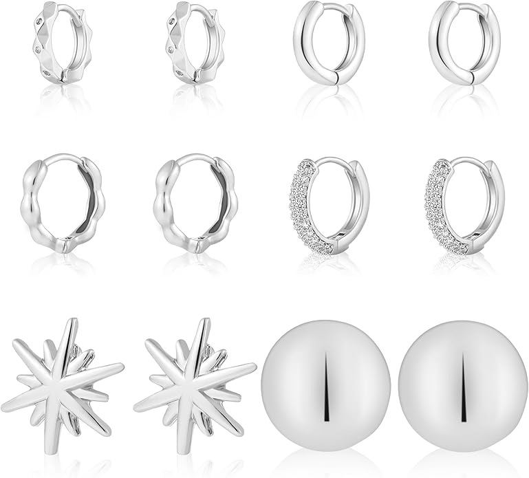6 Pairs Gold Hoop Earrings Set for Women, 14K Gold Plated Small Huggie Hoops Earrings Hypoallergenic, Lightweight Tiny Cartilage Piercings Earrings Jewelry for Women Gifts.