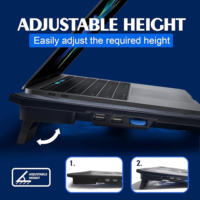 NAGAN Laptop Cooling Pad with 6 Fans, Ergonomic USB Powered Cooling Pad for Laptop with Dual USB 2.0 Ports, Height-Adjustable, Metal Mesh Gaming Notebook Cooler, Fits 14-17.3 inch Laptops