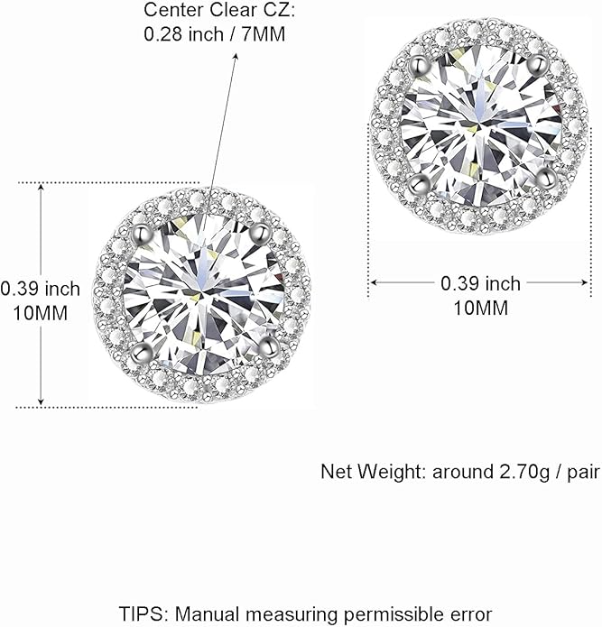 YOMELA Cubic Zirconia Earrings Studs, Halo CZ Birthstone Simulated Diamond Stud Earrings for Women