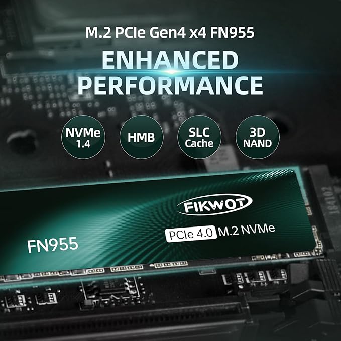 FN955 4TB NVMe SSD M.2 2280 PCIe Gen4x4, Up to 7300MB/s, 3D NAND TLC Flash Internal Solid State Drive, Configure SLC Cache, Storage and Memory Expansion for PS5 Laptop Desktop