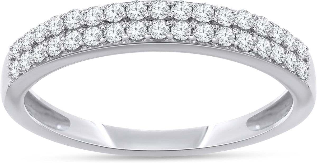 1/4ctw Double Row Band Ring, Lab Grown Diamond Wedding Band Ring For Women In 14k Gold Plated 925 Sterling Silver Jewelry Gifts For Her (0.25 Ctw)
