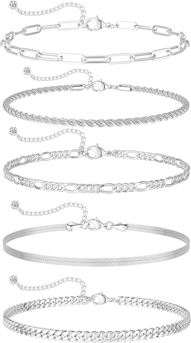 DEARMAY 14K Gold Plated Bracelets for Women, Jewelry Sets Cute Tennis Beaded Bracelets Cuban Link Paperclip Chain Dainty Bracelet Pack Gifts