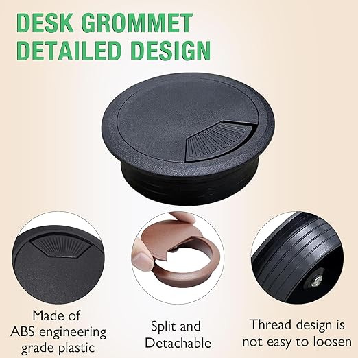 2 Pcs Desk Grommet 2-1/16" / 53 mm, Desk Cord Hole Cover, Cable Grommet ABS Plastic, Desk Hole Grommet for Home & Office Pc, Detachable Adjustable Cable Cord Organizer-Light Grey